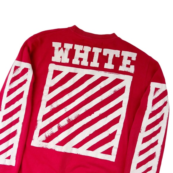 Authentic OFF-WHITE Red Brushed Diagonals Logo Long Sleeve Shirt Tee XL - Picture 9 of 9